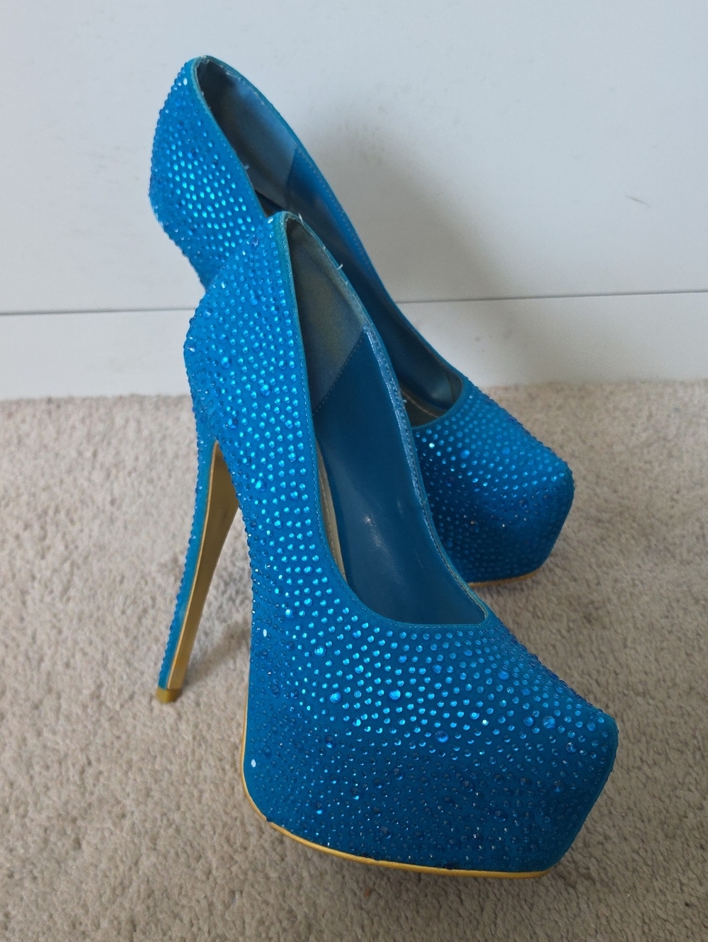 Alba Bright Blue Crystal Platform Pumps